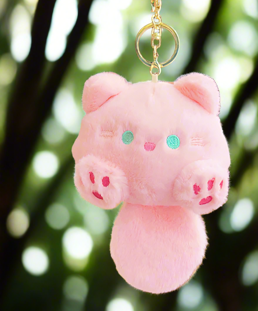Söt rund katt bilnyckelring rosa