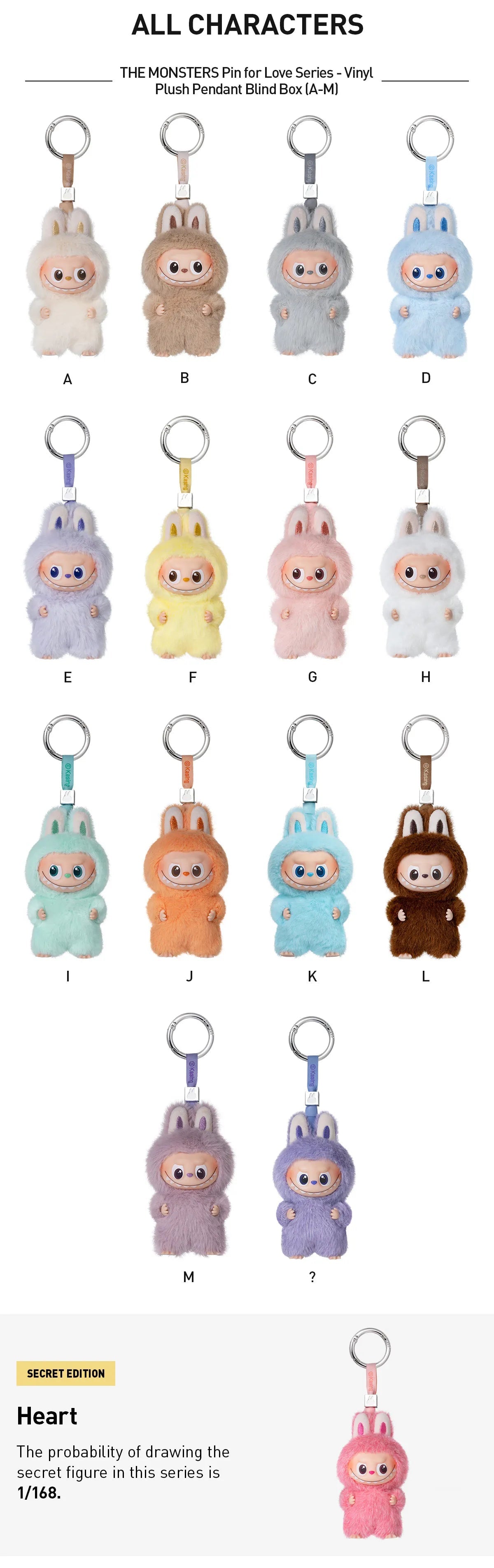 Labubu Pin for Love Series- Vinyl Plush Pendant Blind box Single Box (A-M)