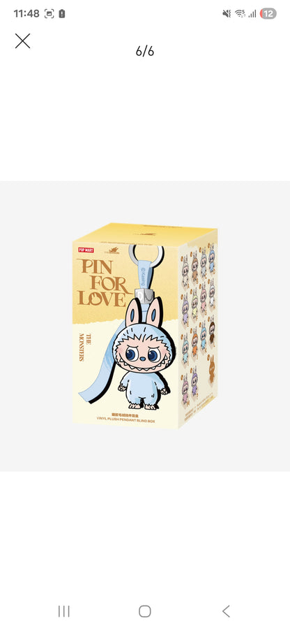 Labubu Pin for Love Series- Vinyl Plush Pendant Blind box Single Box (A-M)