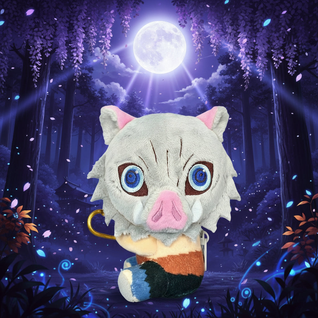 Demon Slayer: Kimetsu no Yaiba - Inosuke Hashibira Plyschdocka, Nyckelring, Väskberlock, Sittande Sidovy, 16cm